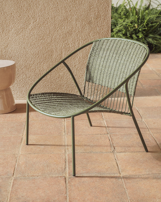 Fauteuil empilable Atrani en acier galvanisé et corde verte
