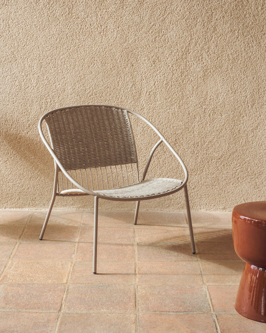 Fauteuil empilable Atrani en acier galvanisé et corde taupe