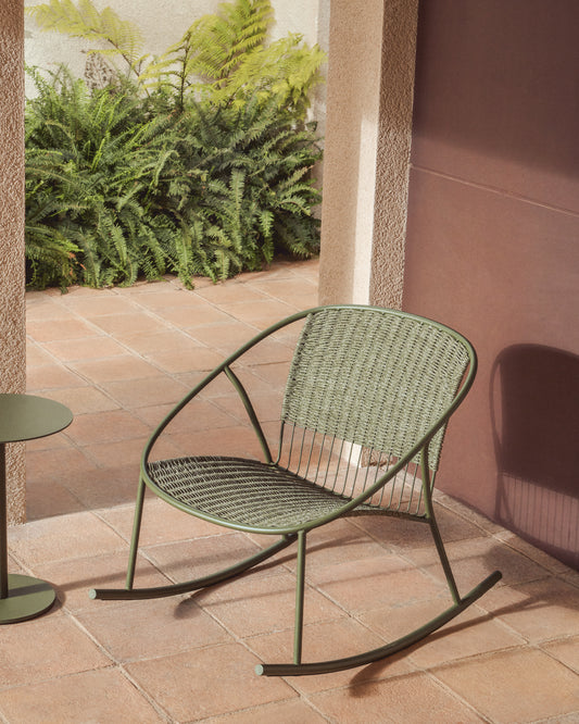 Fauteuil à bascule Atrani en acier galvanisé et corde verte