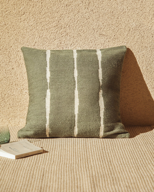 Housse de coussin de sol Daila avec motif ikat 100 % PET verte 70 x 70 cm