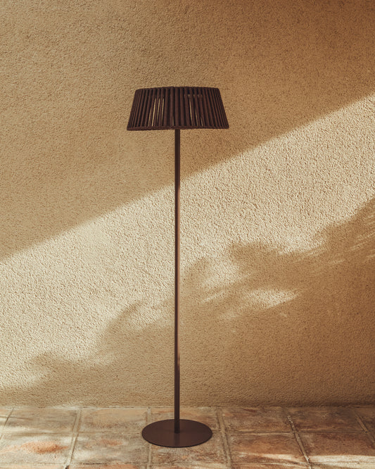 Lampadaire solaire d’extérieur Aldet en corde plate et pied en métal marron Ø 46 cm