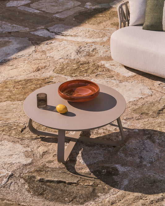 Table basse d’extérieur Tamaris en aluminium taupe Ø 80 cm