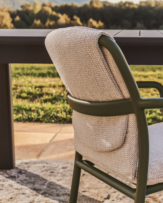 Chaise empilable d’extérieur Linosa en aluminium vert avec coussin beige