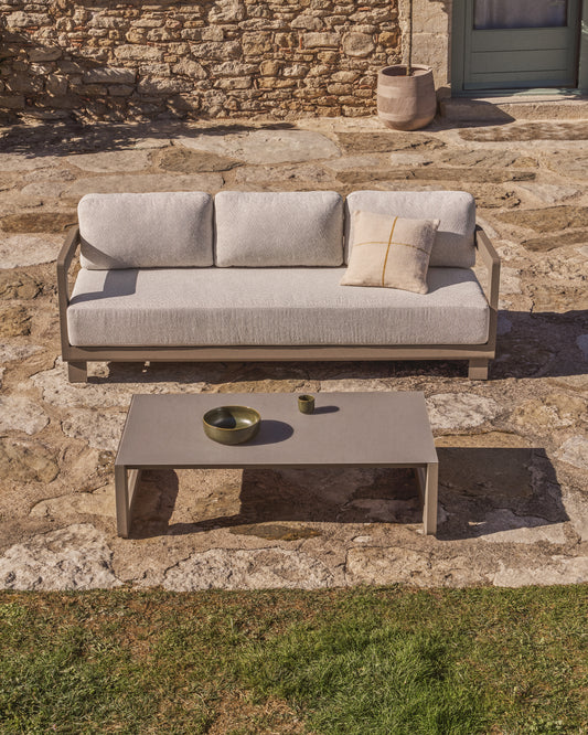 Nerano set with 3-seater sofa and coffee table in taupe aluminium