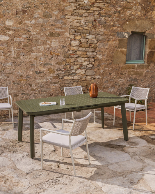 Table extensible d’extérieur Izola en aluminium avec finition verte 220 (280) x 100 cm
