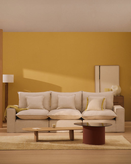 Canapé modulable déhoussable Anarela 5 places en lin et viscose beige 370 cm FSC Mix Credit