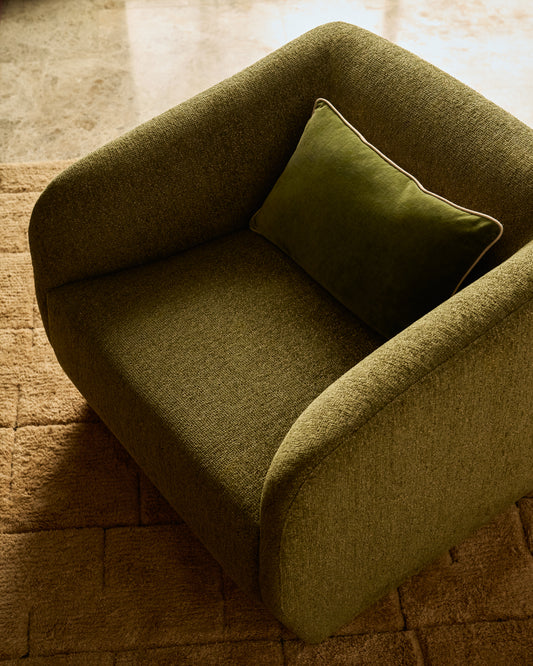 Fauteuil Milare en chenille vert olive 83 cm FSC 100 %