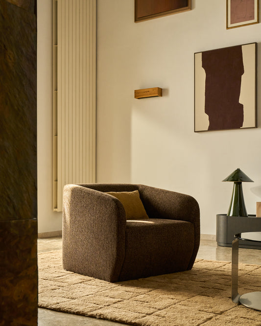 Fauteuil Milare en chenille marron chocolat 83 cm FSC 100 %