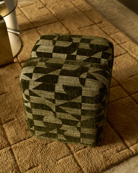 Nedilo square moss green geometric FSC Mix Credit jacquard footrest
