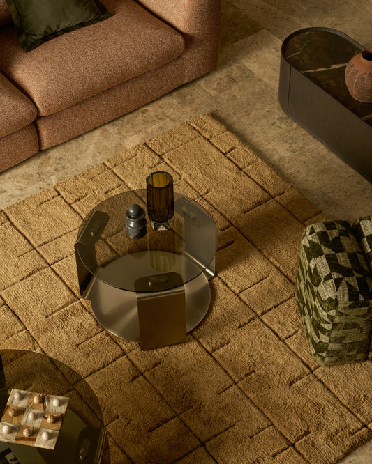 Table basse Dolven en verre marron et acier brossé Ø 60 cm