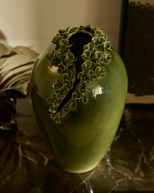 Vase Ederia en céramique vert olive 33 cm