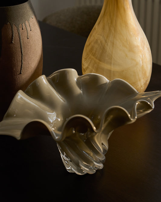 Centre de table en verre Lurea de couleur verte aux nuances grises 57 x 37 cm