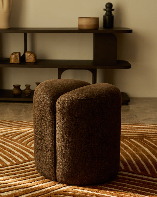 Repose-pied Nedilo rond en chenille marron chocolat FSC Mix Credit