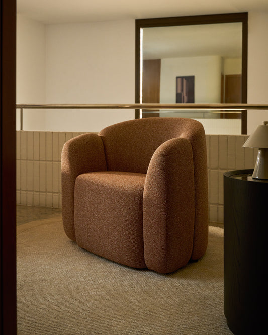 Fauteuil Corvena en chenille terracotta FSC Mix Credit 85 cm