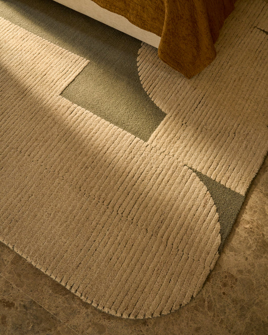 Bralen green and beige jacquard wool rug 200 x 300 cm