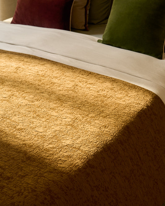 Couvre-lit Sorava 100 % coton jacquard moutarde pour lit de 150/160 cm
