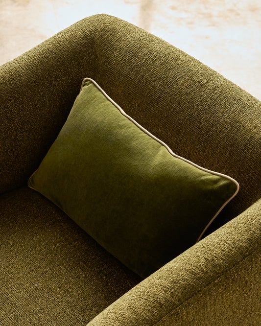 Housse de coussin Ovelin en velours vert et écru 30 x 50 cm