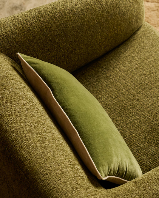 Housse de coussin Ovelin en velours vert et écru 30 x 50 cm