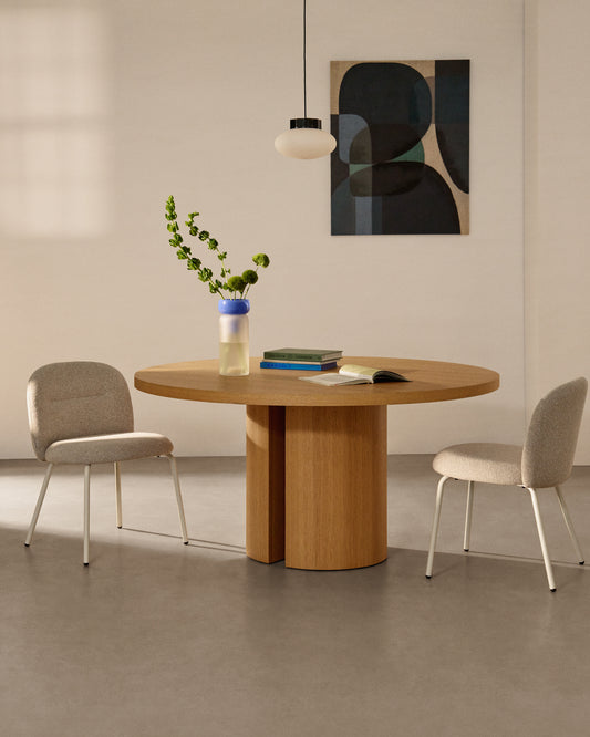 Table ronde Nealy en placage de chêne, finition naturelle Ø 150 cm