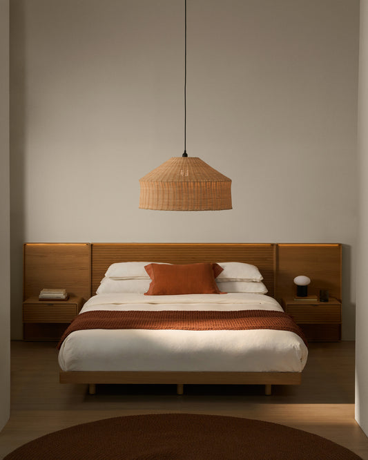 Norlen headboard with 2 bedside tables in oak veneer with natural finish and LED light for a bed up to 180 cm FSC Mix Credit