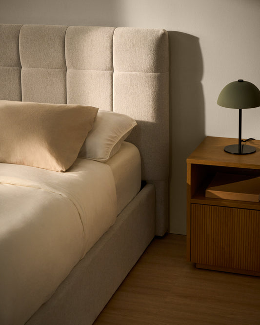Lit avec sommier coffre Darnela en chenille écrue pour matelas de 90 x 200 cm