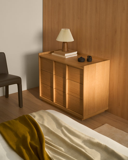 Commode Onix 3 tiroirs en placage de chêne finition ton naturel 100 x 78 cm FSC Mix Credit