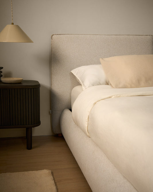 Lit Elerio en chenille écrue pour matelas de 90 x 200 cm