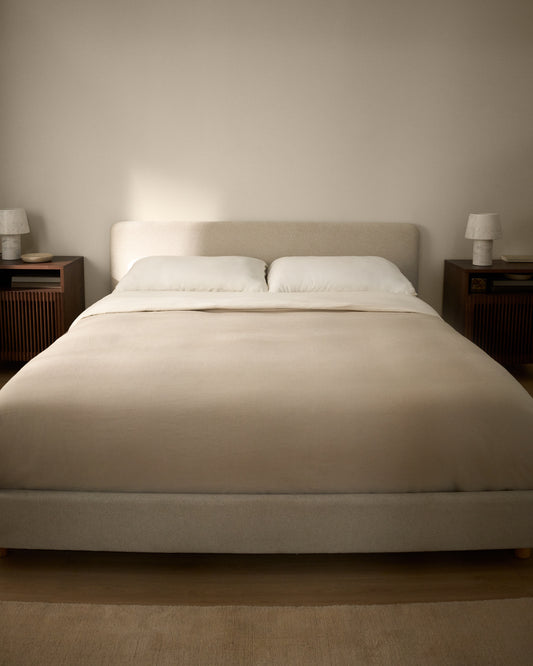 Lit Selven en chenille beige pour matelas de 180 x 200 cm