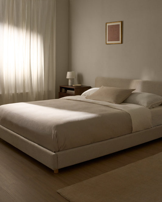 Lit Selven en chenille beige pour matelas de 150 x 200 cm