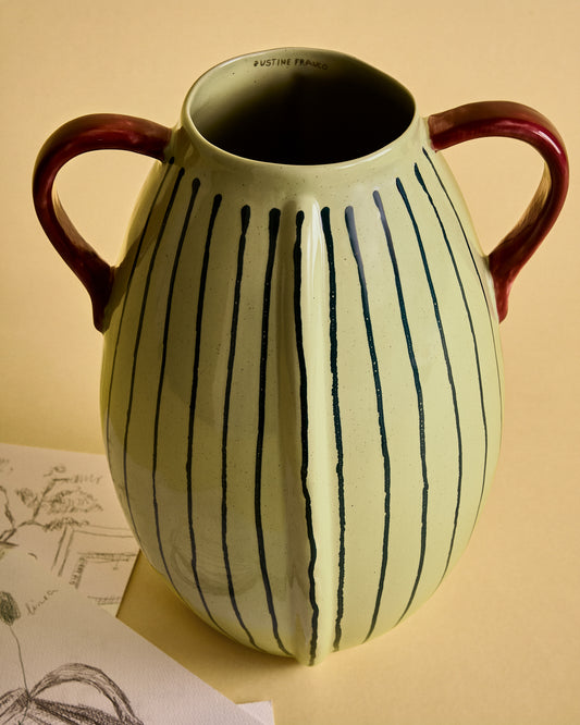 Justine Franco green and red ceramic vase 36 cm