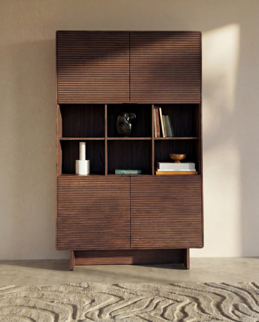 Buffet haut Norlen 4 portes en placage de noyer FSC Mix Credit 100 x 163 cm