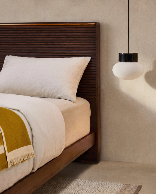 Tête de lit Norlen en placage de noyer avec finition foncée et lumière LED pour lit jusqu’à 180 cm FSC Mix Credit