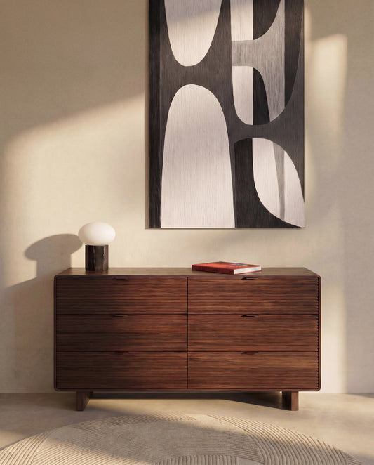 Commode Norlen 6 tiroirs en placage de noyer FSC Mix Credit 120 x 75 cm