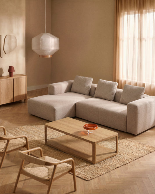Blok 3-seater sofa with left chaise longue in beige chenille 300cm FSC Mix Credit