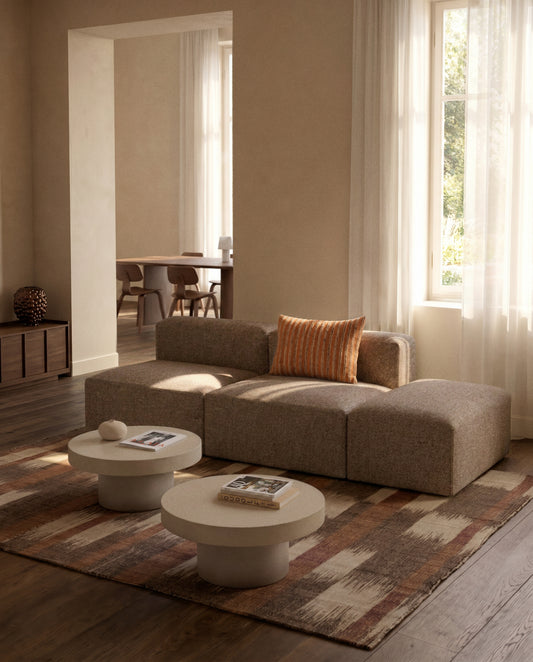 Canapé Blok 3 places avec pouf terminal en chenille marron 270 cm – FSC Mix Credit