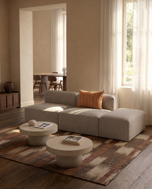 Canapé Blok 3 places avec pouf terminal en chenille beige 270 cm – FSC Mix Credit