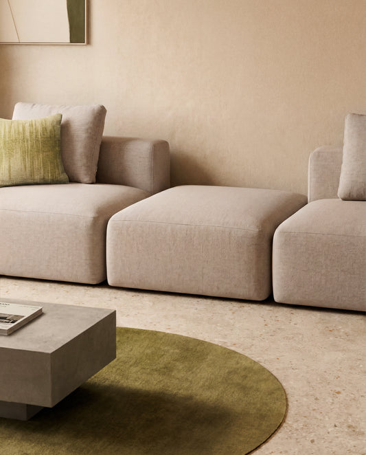 Pouf terminal Blok en chenille beige 90 x 104 cm – FSC Mix Credit