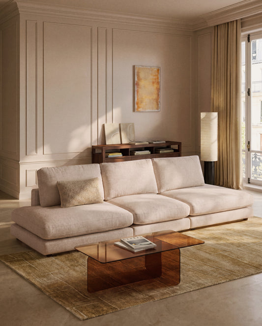 Gala 4-seater modular sofa in beige micro bouclé FSC Mix Credit 330cm