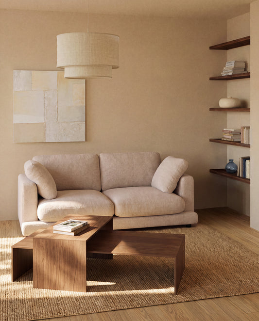 Canapé Gala 3 places en micro-bouclette beige 210 cm – FSC Mix Credit