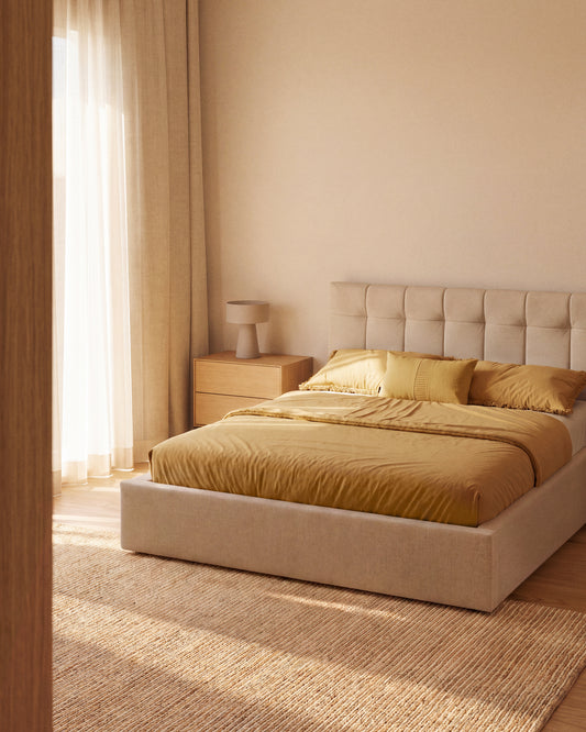 Ensemble Sifinia housse de couette et taie d’oreiller 100 % en percale de coton franges couleur moutarde lit 90 cm