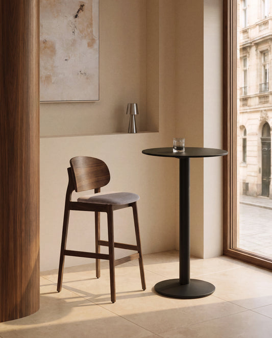 Table haute ronde Esilda noire avec pied en métal et finition peinte noire Ø 60 x 96 cm
