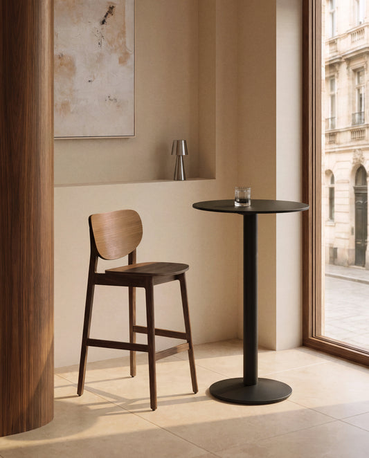 Ludara stool in oak veneer with walnut finish 65cm