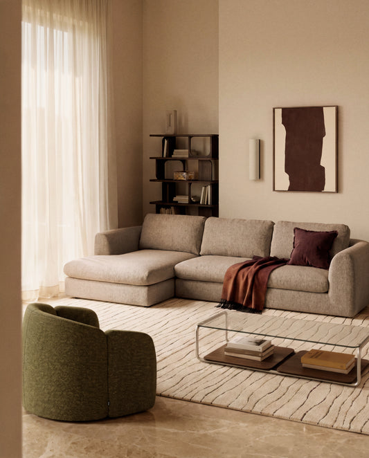 Vera light brown 4-seater sofa and right-hand chaise longue 322 cm FSC Mix Credit