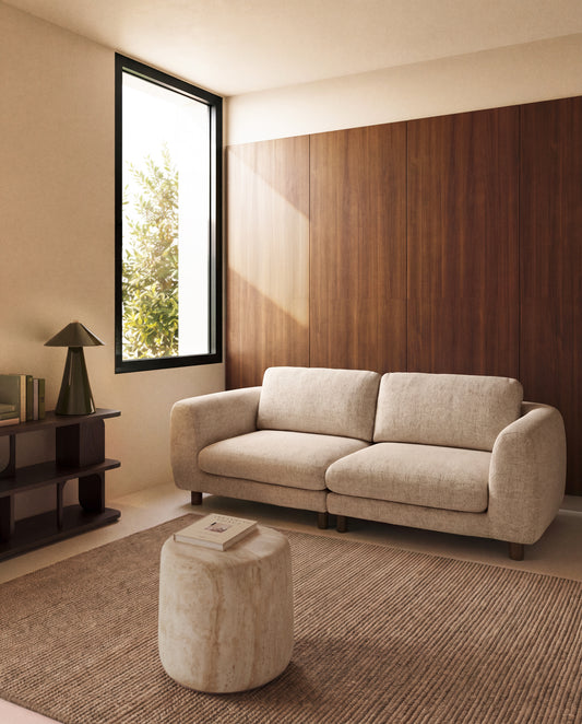 Vera beige 3-seater sofa with walnut-finish solid ash wood legs 230 cm FSC Mix Credit
