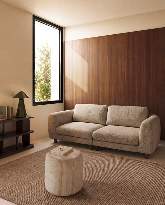 Vera light brown 3-seater sofa with walnut-finish solid ash wood legs 230 cm FSC Mix Credit
