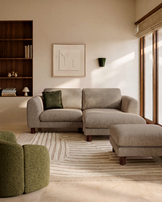 Vera light brown 3-seater sofa with left-hand chaise longue with walnut-finish solid ash wood legs 232 cm FSC Mix Credit
