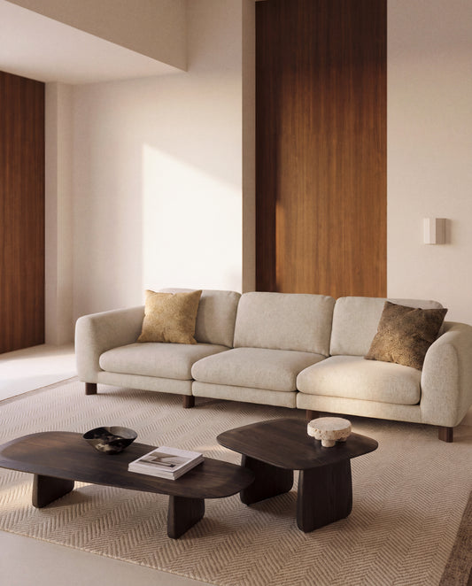 Vera beige 4-seater sofa with walnut-finish solid ash wood legs 320 cm FSC Mix Credit