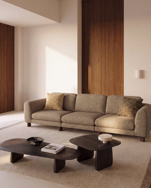 Vera light brown 4-seater sofa with walnut-finish solid ash wood legs 320 cm FSC Mix Credit