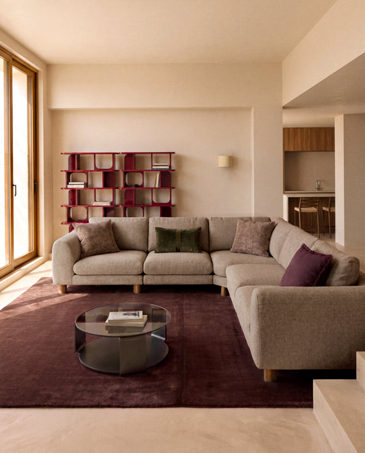 Vera light brown 5-seater corner sofa with walnut-finish solid ash wood legs 330 x 330 cm FSC Mix Credit
