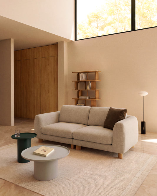 Vera beige 3-seater sofa with natural-finish solid ash wood legs 230 cm FSC Mix Credit
